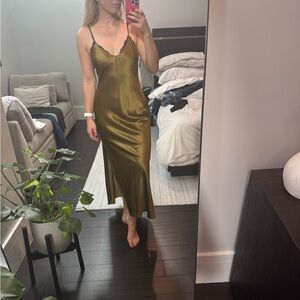 Banana Republic Olive Green Satin Midi Dress